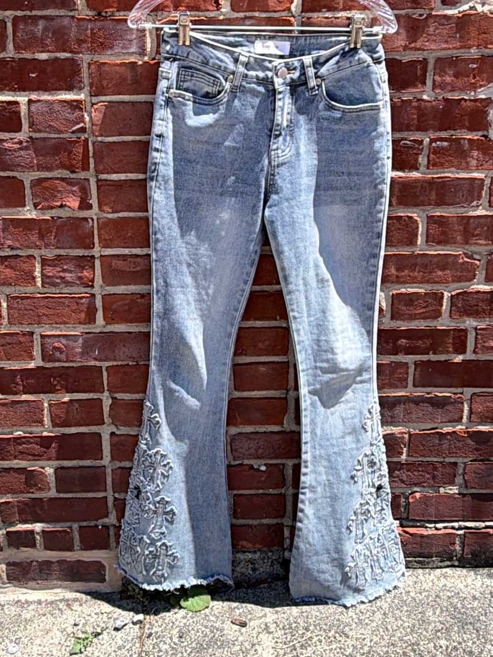 Light Wash Embroidered Flare Jeans - Women